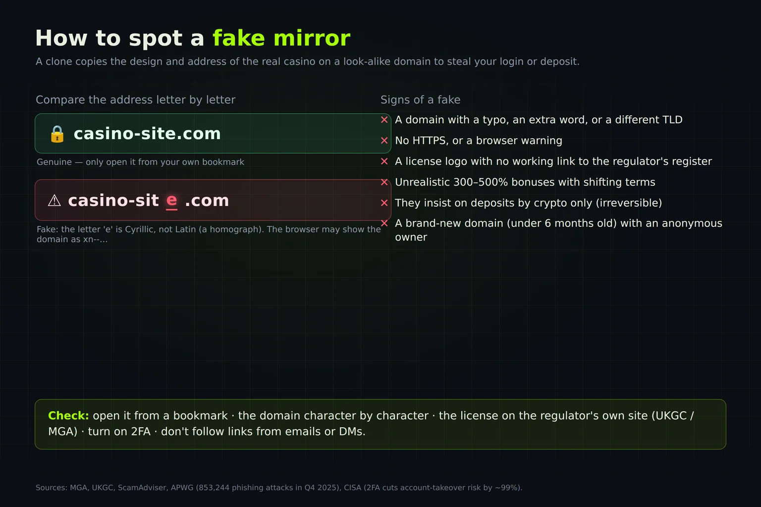 How to tell a fake mirror apart: real vs fake domain, the signs