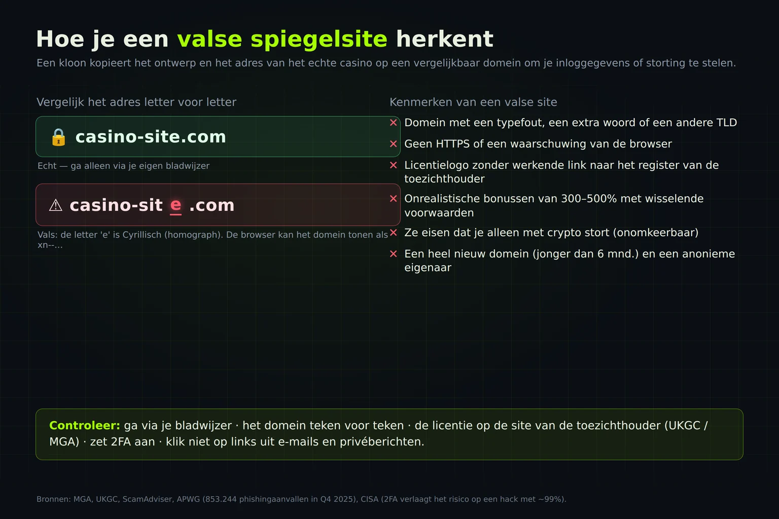 Hoe je een nep-spiegelsite herkent: echt en vals domein, kenmerken
