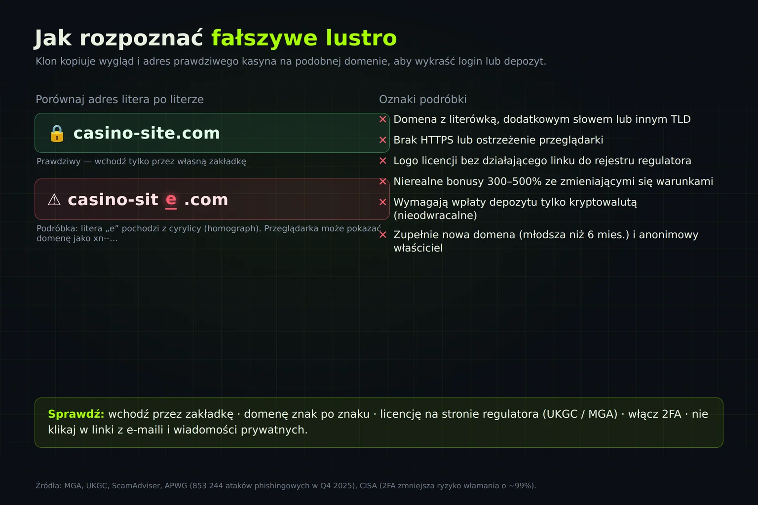 Jak odróżnić fałszywy mirror: prawdziwa i fałszywa domena, oznaki